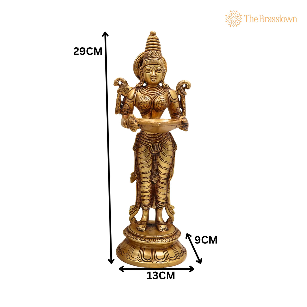 Brass Deepalakshmi Diya Set – Handcrafted Deepam Lady Lakshmi Idol, Deep Laxmi Brass Oil Lamp, Traditional Pital Deepam Figurine 11.5 Inch 5