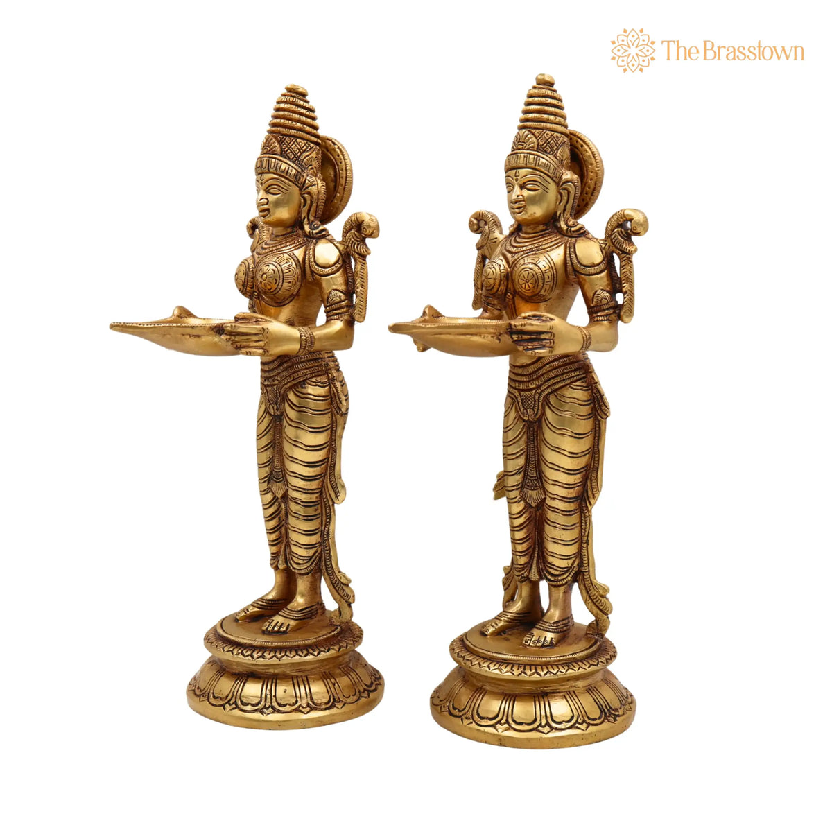 Brass Deepalakshmi Diya Set – Handcrafted Deepam Lady Lakshmi Idol, Deep Laxmi Brass Oil Lamp, Traditional Pital Deepam Figurine 11.5 Inch 6