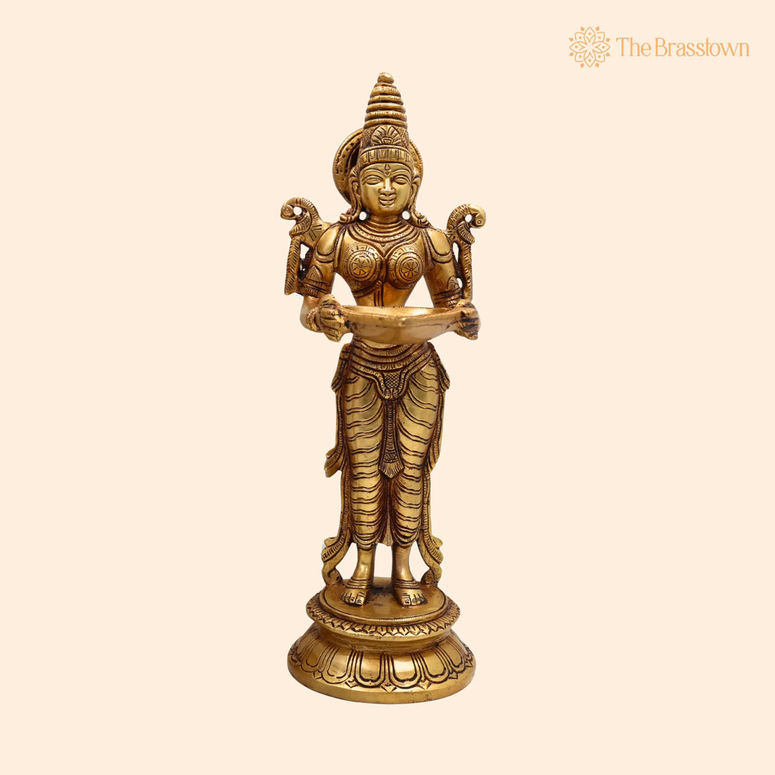 Brass Deepalakshmi Diya – Handcrafted Traditional Lady Holding Deepam, Deep lakshmi, Pital Laxmi Lamp for Pooja, Home Temple Décor &amp; Gifting 11.5 Inch 1