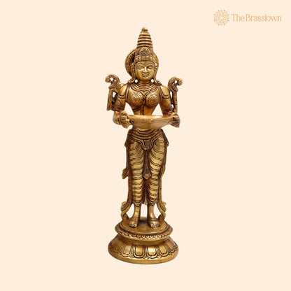 Brass Deepalakshmi Diya – Handcrafted Traditional Lady Holding Deepam, Deep lakshmi, Pital Laxmi Lamp for Pooja, Home Temple Décor &amp; Gifting 11.5 Inch 1
