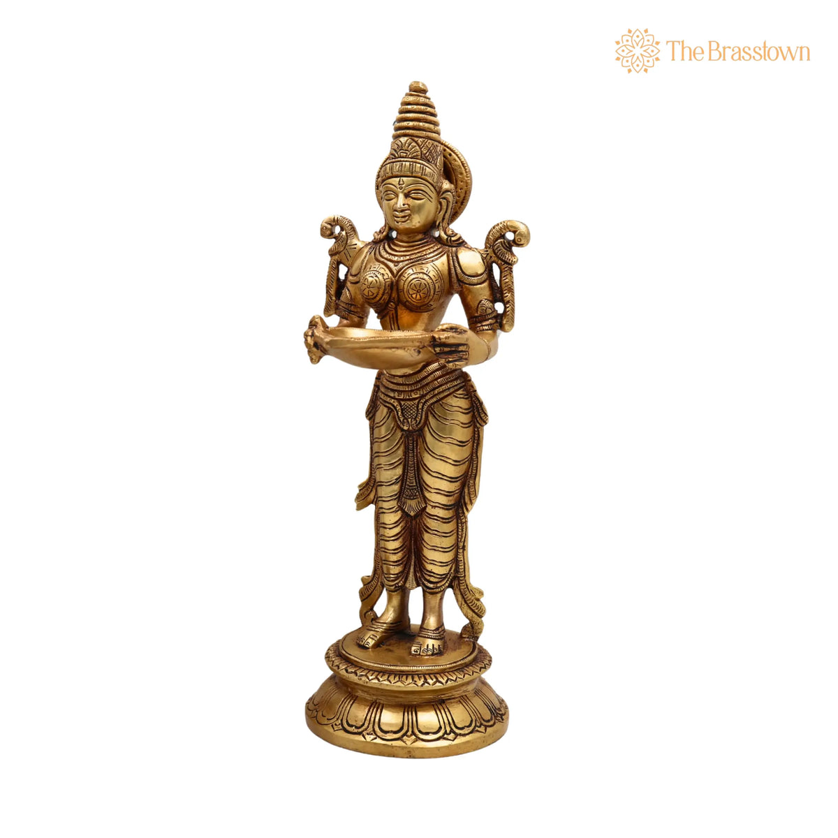 Brass Deepalakshmi Diya – Handcrafted Traditional Lady Holding Deepam, Deep lakshmi, Pital Laxmi Lamp for Pooja, Home Temple Décor &amp; Gifting 11.5 Inch 2