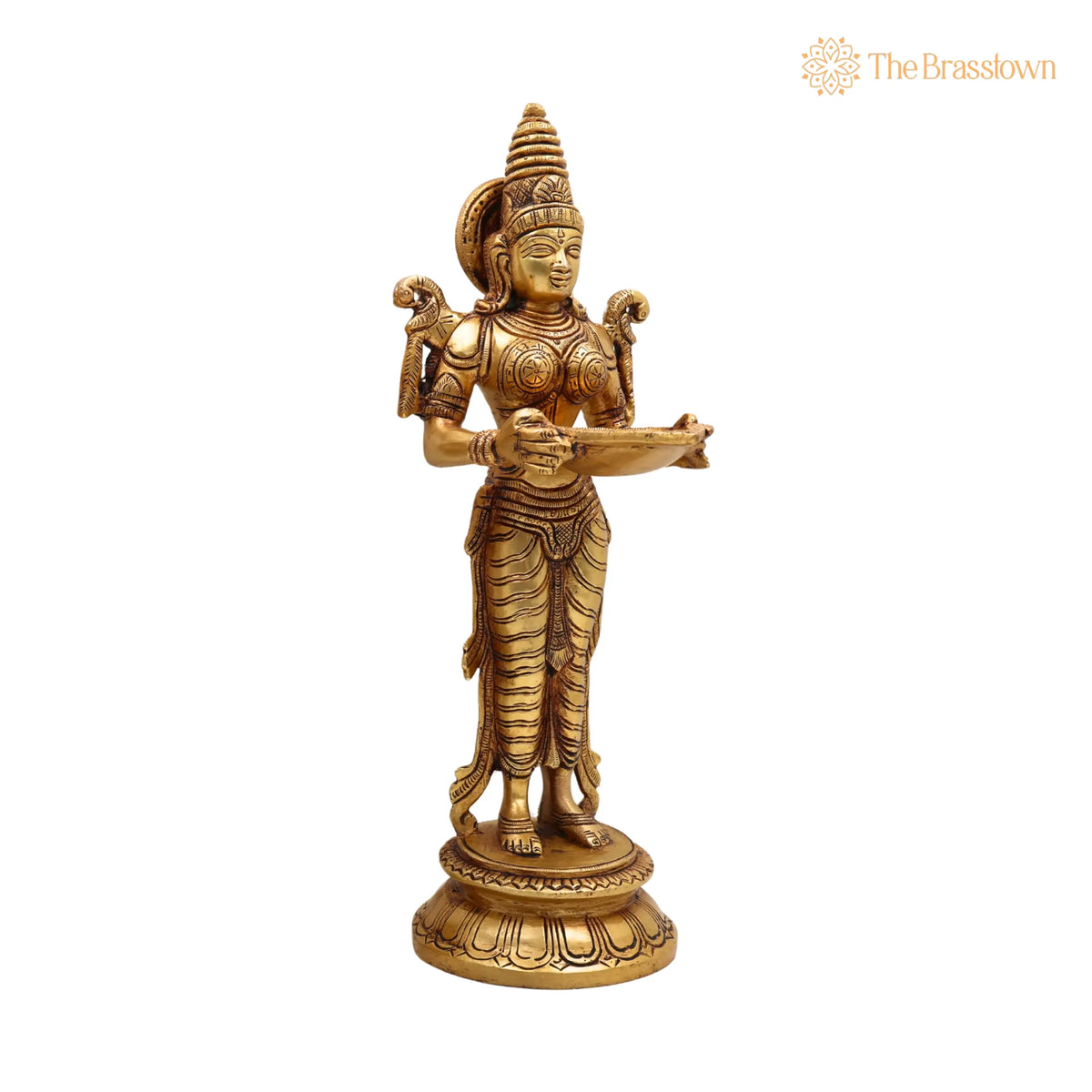 Brass Deepalakshmi Diya – Handcrafted Traditional Lady Holding Deepam, Deep lakshmi, Pital Laxmi Lamp for Pooja, Home Temple Décor &amp; Gifting 11.5 Inch 3