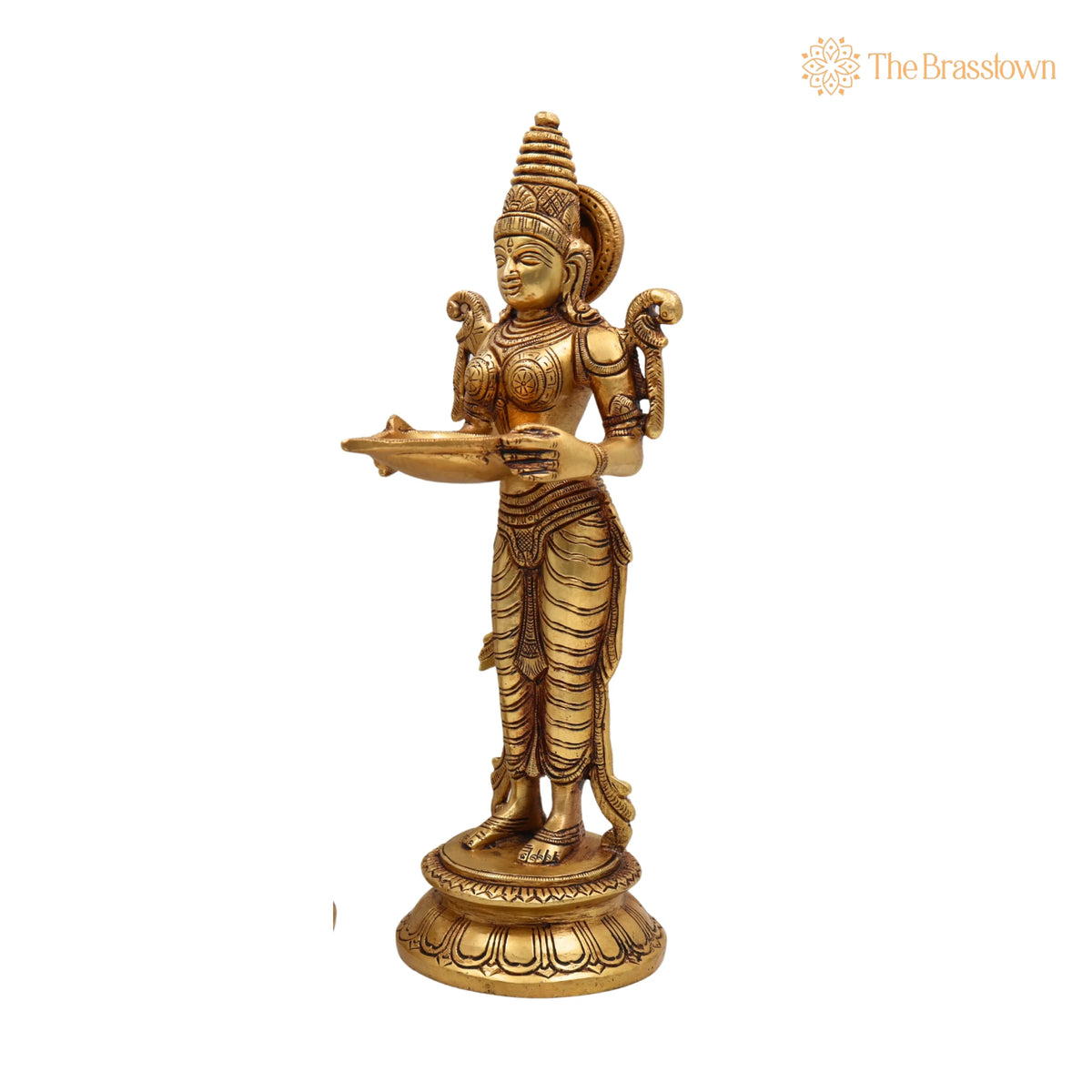 Brass Deepalakshmi Diya – Handcrafted Traditional Lady Holding Deepam, Deep lakshmi, Pital Laxmi Lamp for Pooja, Home Temple Décor &amp; Gifting 11.5 Inch 6
