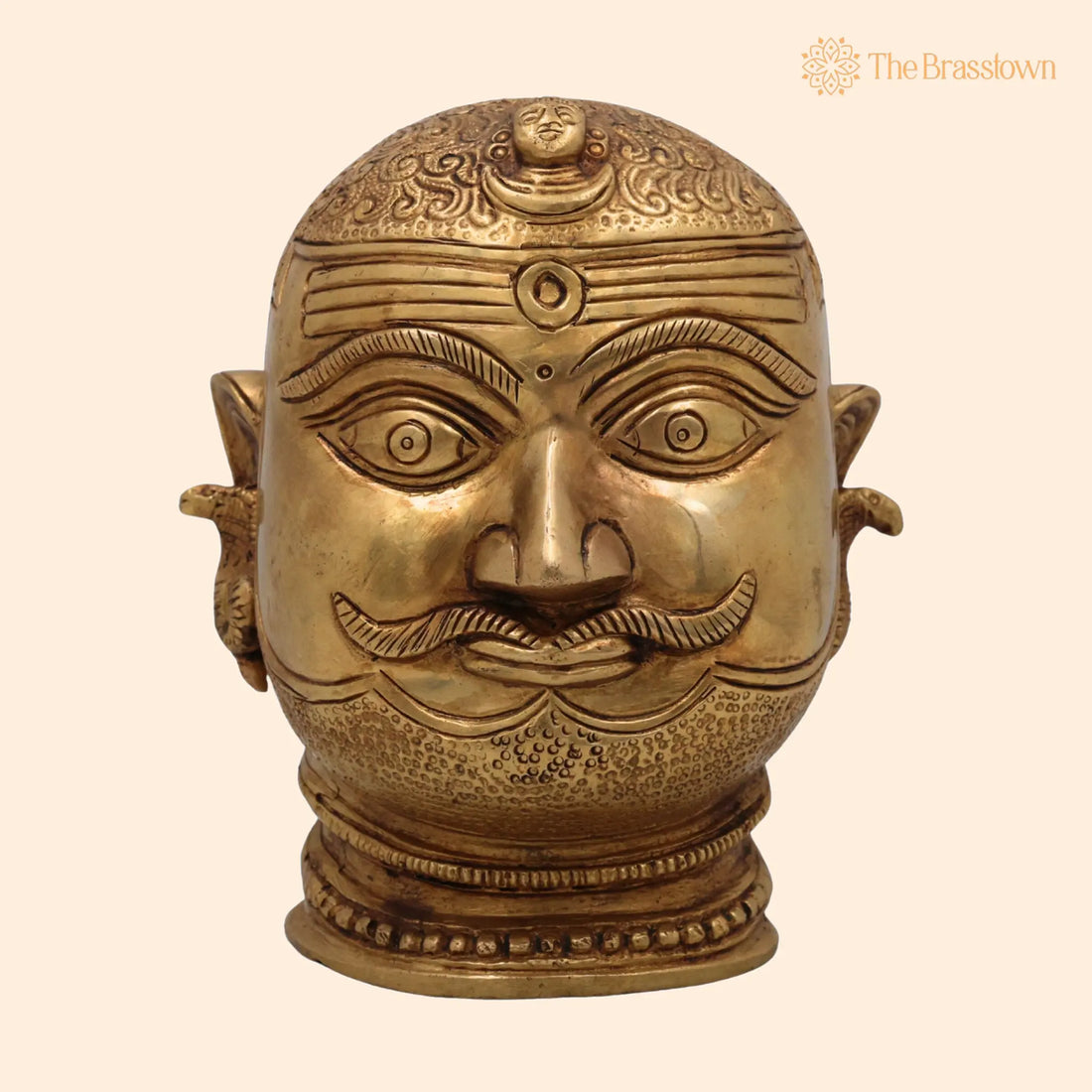 Brass Shiva Face Idol – Peetal Mahadev Mukha, Pital Bholenath Head, Handmade Rudra Mask for Puja, Home Mandir &amp; Décor 6.5 Inch 1