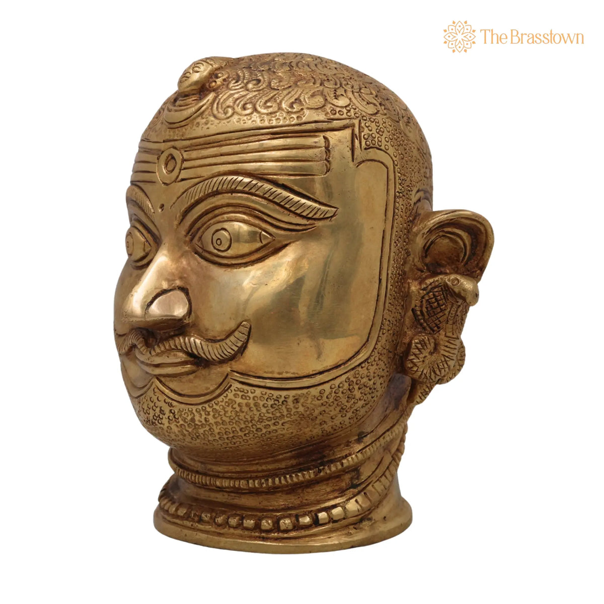 Brass Shiva Face Idol – Peetal Mahadev Mukha, Pital Bholenath Head, Handmade Rudra Mask for Puja, Home Mandir &amp; Décor 6.5 Inch 3