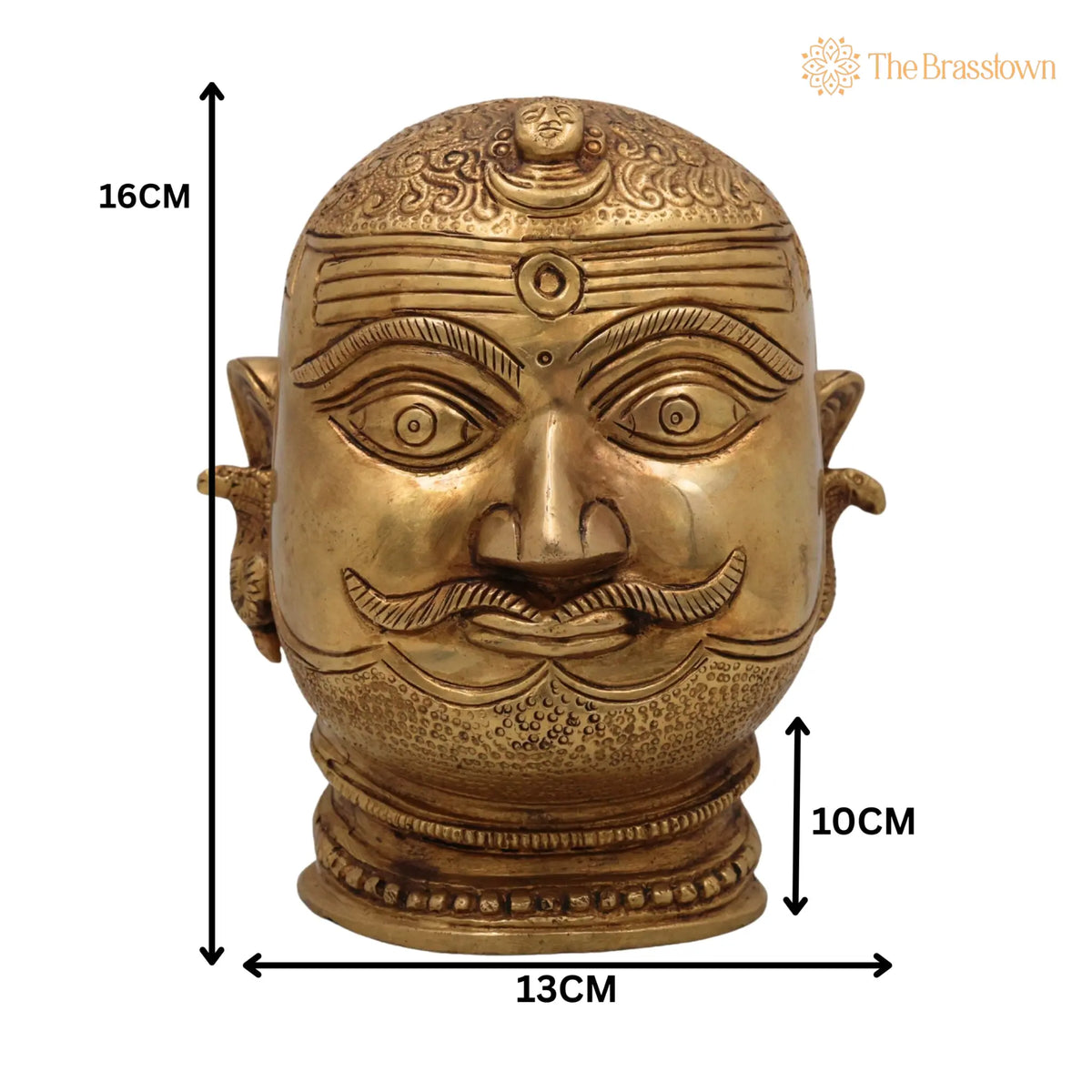 Brass Shiva Face Idol – Peetal Mahadev Mukha, Pital Bholenath Head, Handmade Rudra Mask for Puja, Home Mandir &amp; Décor 6.5 Inch 5