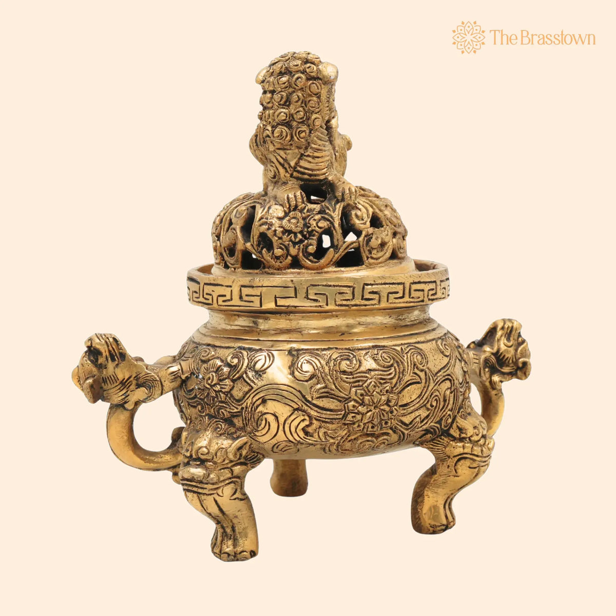 Brass Dragon Motif Bowl – Handcrafted Peetal Showpiece with Antique Gold Finish for Home Décor, Puja &amp; Gifting 8 Inch 1