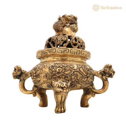 Brass Dragon Motif Bowl – Handcrafted Peetal Showpiece with Antique Gold Finish for Home Décor, Puja &amp; Gifting 8 Inch 2