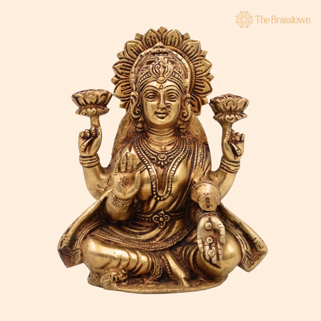 Handcrafted Brass Lakshmi Idol – Mahalakshmi, Pital Laxmi Murti for Pooja, Home Temple &amp; Gifts 7.5 Inch 1