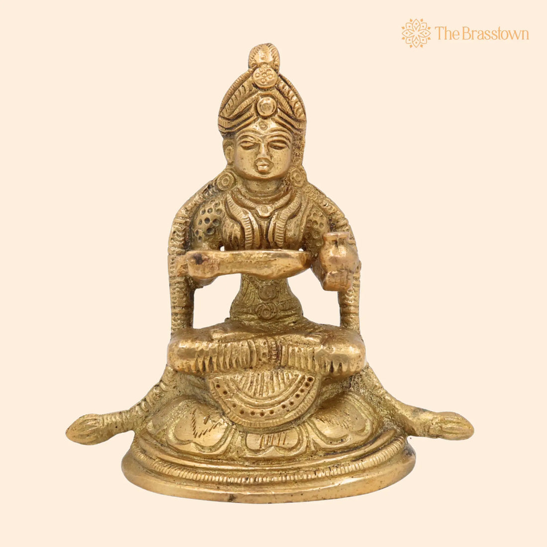Handcrafted Brass Annapurna Devi Idol – Annapoorna Mata, Annada, Annapurneshwari Murti for Pooja, Temple &amp; Home Décor 4 Inch 1