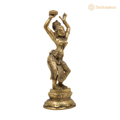 Brass Apsara Idol – Handcrafted Peetal Devangana Urvashi Murti, Pital Menaka Rambha Tilottama Statue, Dancing Swargangana Devakanya 12 Inch 2