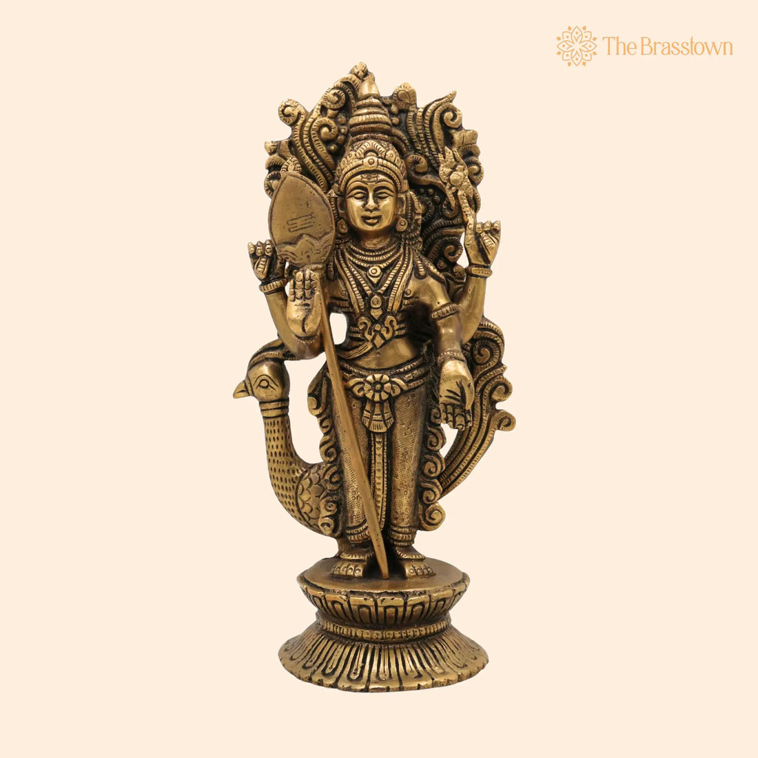 Brass Murugan Idol for Pooja – Handcrafted Kartikeya Skanda Subramanya Shanmukha Kumara Swamy Vel Murugan Statue 10 Inch 1