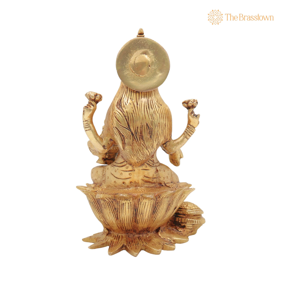 Brass Lakshmi Mata Idol – Handcrafted Maha Laxmi Ji Murti Sitting on Lotus for Home Temple, Pooja Décor, and Spiritual Vigraha 7 Inch 4