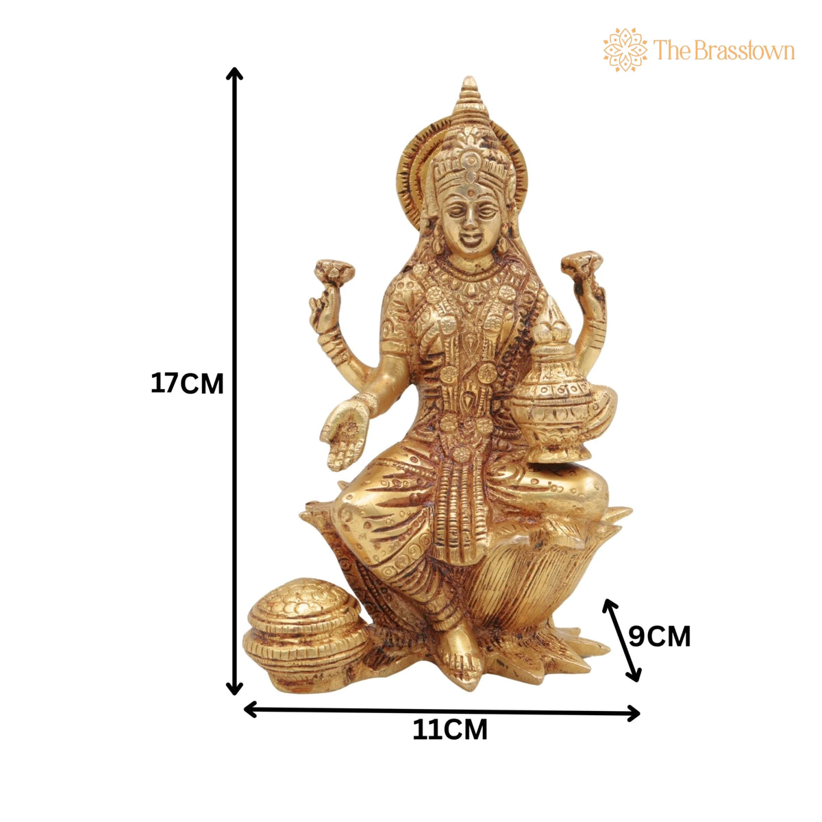 Brass Lakshmi Mata Idol – Handcrafted Maha Laxmi Ji Murti Sitting on Lotus for Home Temple, Pooja Décor, and Spiritual Vigraha 7 Inch 5