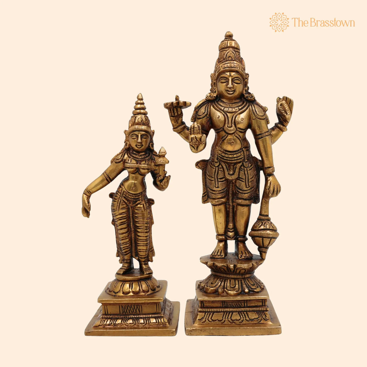 Brass Vishnu Lakshmi Idol on Adishesha – Handcrafted Anantashayana Vishnu Murti, Lakshmi Narayan Statue for Home Puja 7 Inch 1