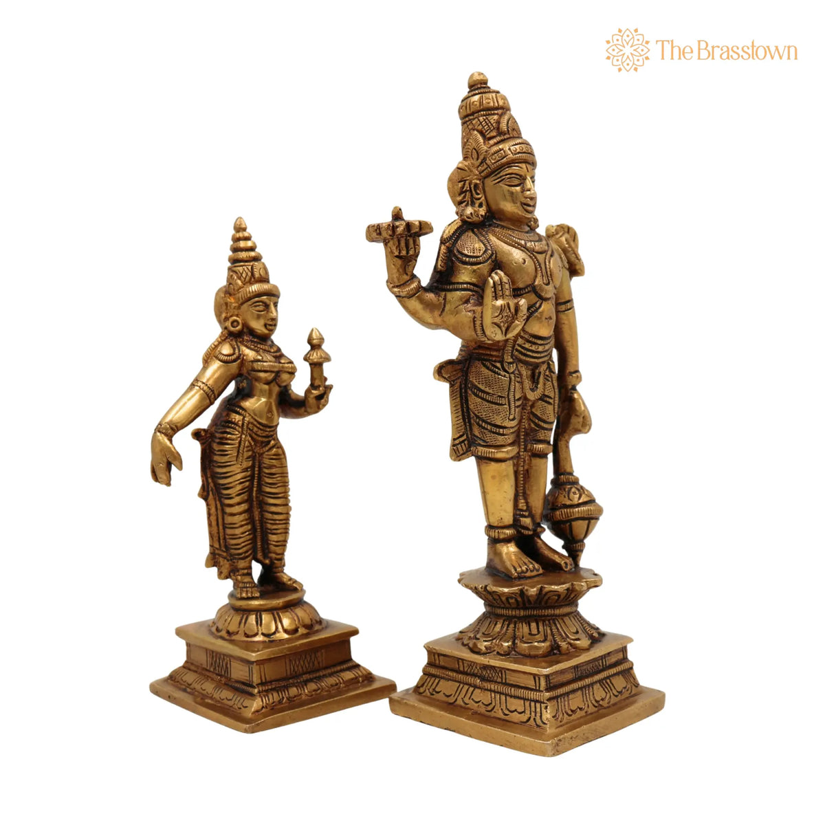 Brass Vishnu Lakshmi Idol on Adishesha – Handcrafted Anantashayana Vishnu Murti, Lakshmi Narayan Statue for Home Puja 7 Inch 2