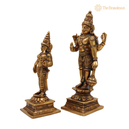 Brass Vishnu Lakshmi Idol on Adishesha – Handcrafted Anantashayana Vishnu Murti, Lakshmi Narayan Statue for Home Puja 7 Inch 3