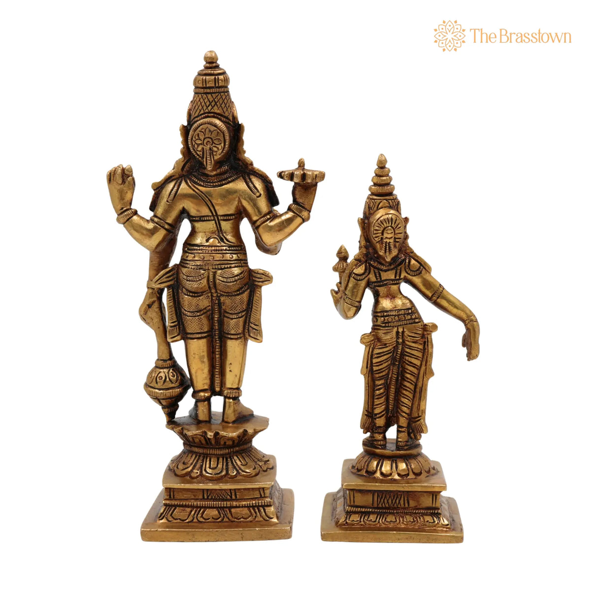 Brass Vishnu Lakshmi Idol on Adishesha – Handcrafted Anantashayana Vishnu Murti, Lakshmi Narayan Statue for Home Puja 7 Inch 4