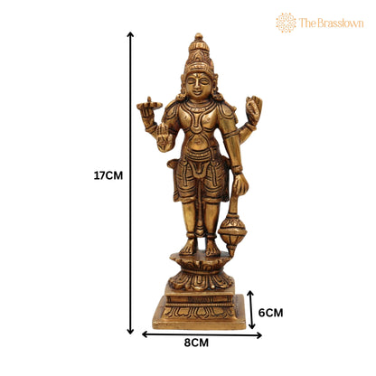 Brass Vishnu Lakshmi Idol on Adishesha – Handcrafted Anantashayana Vishnu Murti, Lakshmi Narayan Statue for Home Puja 7 Inch 5