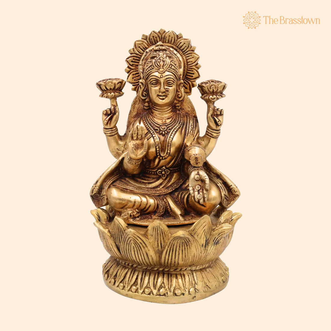 Brass Lakshmi Idol – Handcrafted Mahalakshmi, Kamala Devi, Shri Laxmi Murti for Pooja, Temple &amp; Home Décor 11 Inch 1