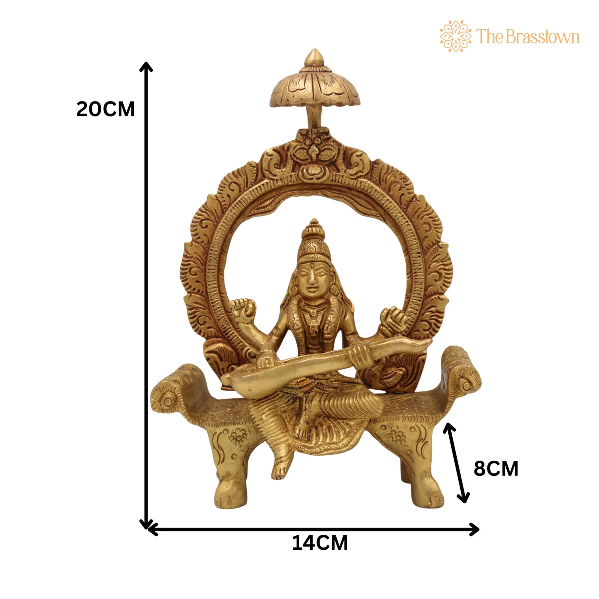 Brass Saraswati Idol – Handcrafted Peetal Sharada Devi Statue Vani Vagdevi Murti for Pooja Room Home Temple Décor 8 Inch 5