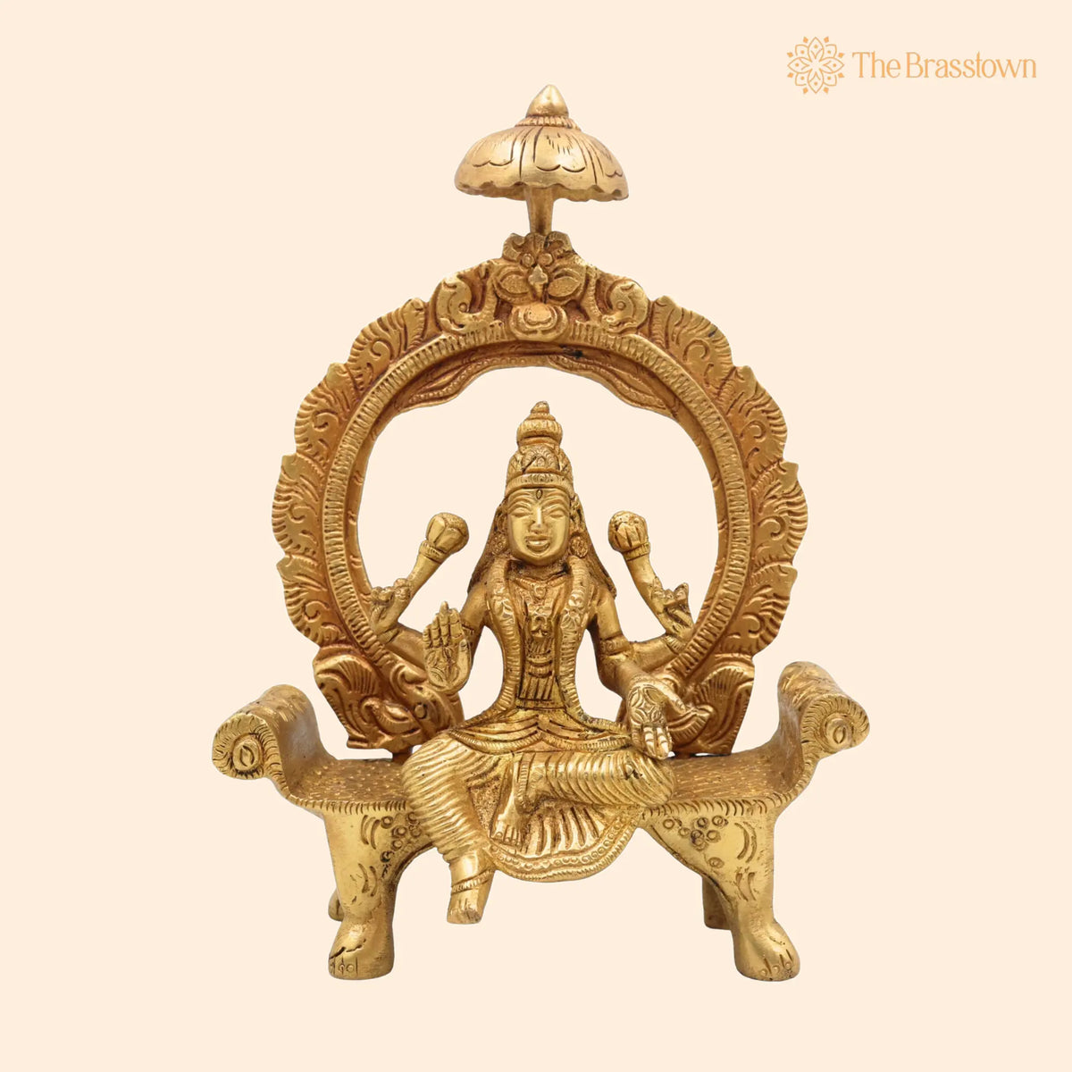 Brass Mahalakshmi Idol with Prabhavali – Handcrafted Shri Lakshmi Devi Murti for Pooja, Padmavati Laxmi Statue for Home Temple &amp; Gifts 8 Inch 1