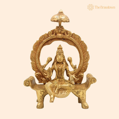 Brass Mahalakshmi Idol with Prabhavali – Handcrafted Shri Lakshmi Devi Murti for Pooja, Padmavati Laxmi Statue for Home Temple &amp; Gifts 8 Inch 1