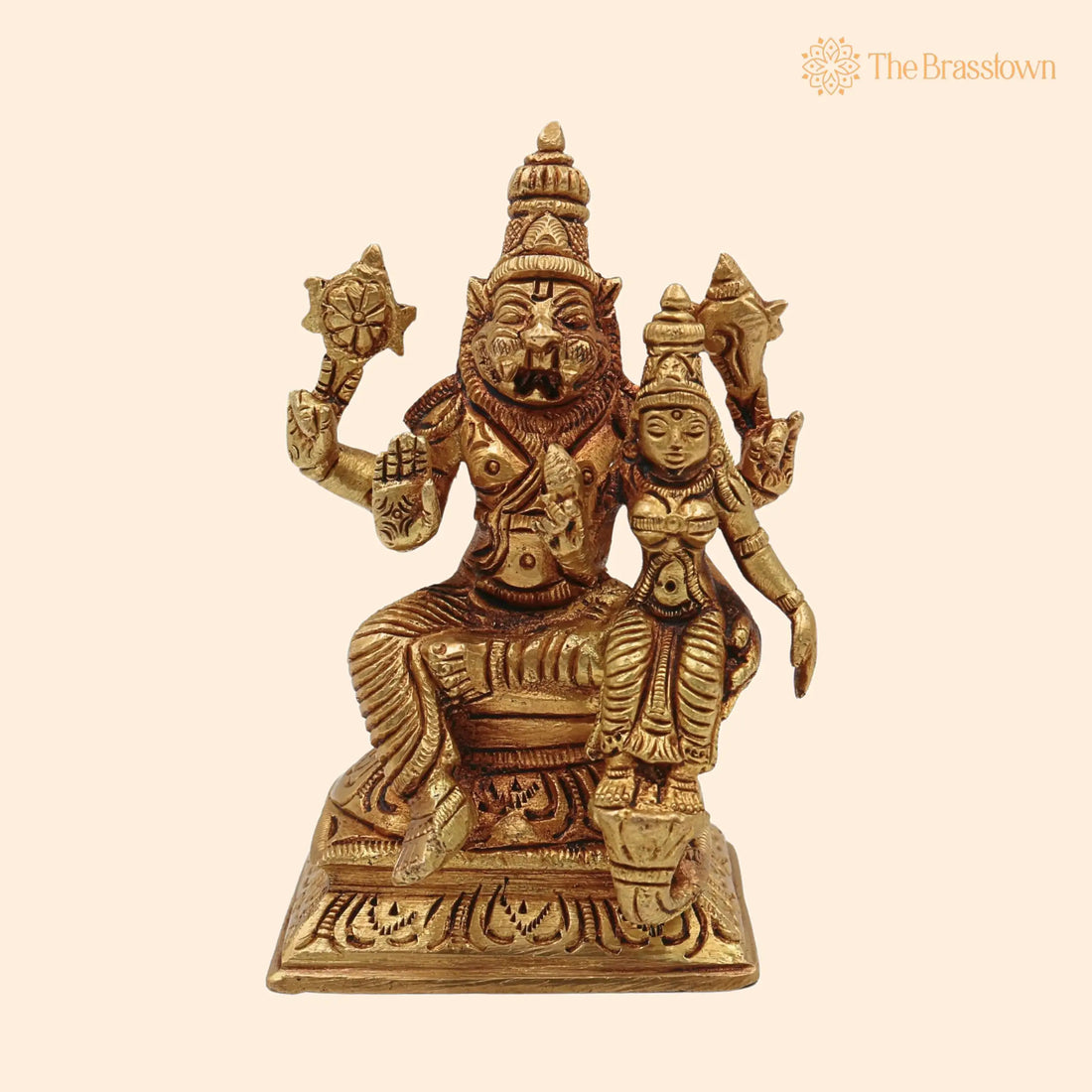 Brass Lakshmi Narasimha Swamy Idol – Handcrafted Yoga Narasingha Pital Silai for Pooja, Home Décor &amp; Gifting 5 Inch 1