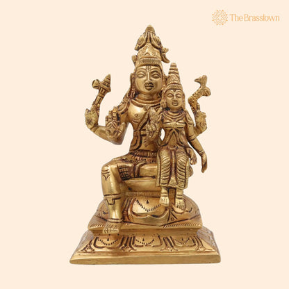 Brass Shiva Parvati Idol – Ardhnarishwar Uma Maheshwar Gauri Shankar Murti, Handcrafted Shiv Shakti Statue for Pooja 6 Inch 1