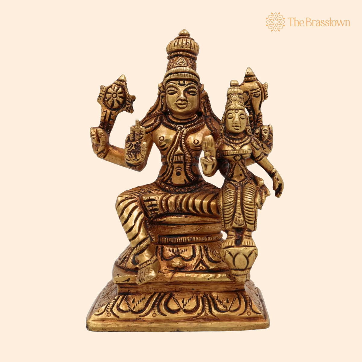 Brass Vishnu Lakshmi Idol – Handcrafted Lakshmi Narayan Murti, Lakshmi Narayana Vigraha, Pital Lakshmi Narayan Statue for Pooja 5 Inch 1
