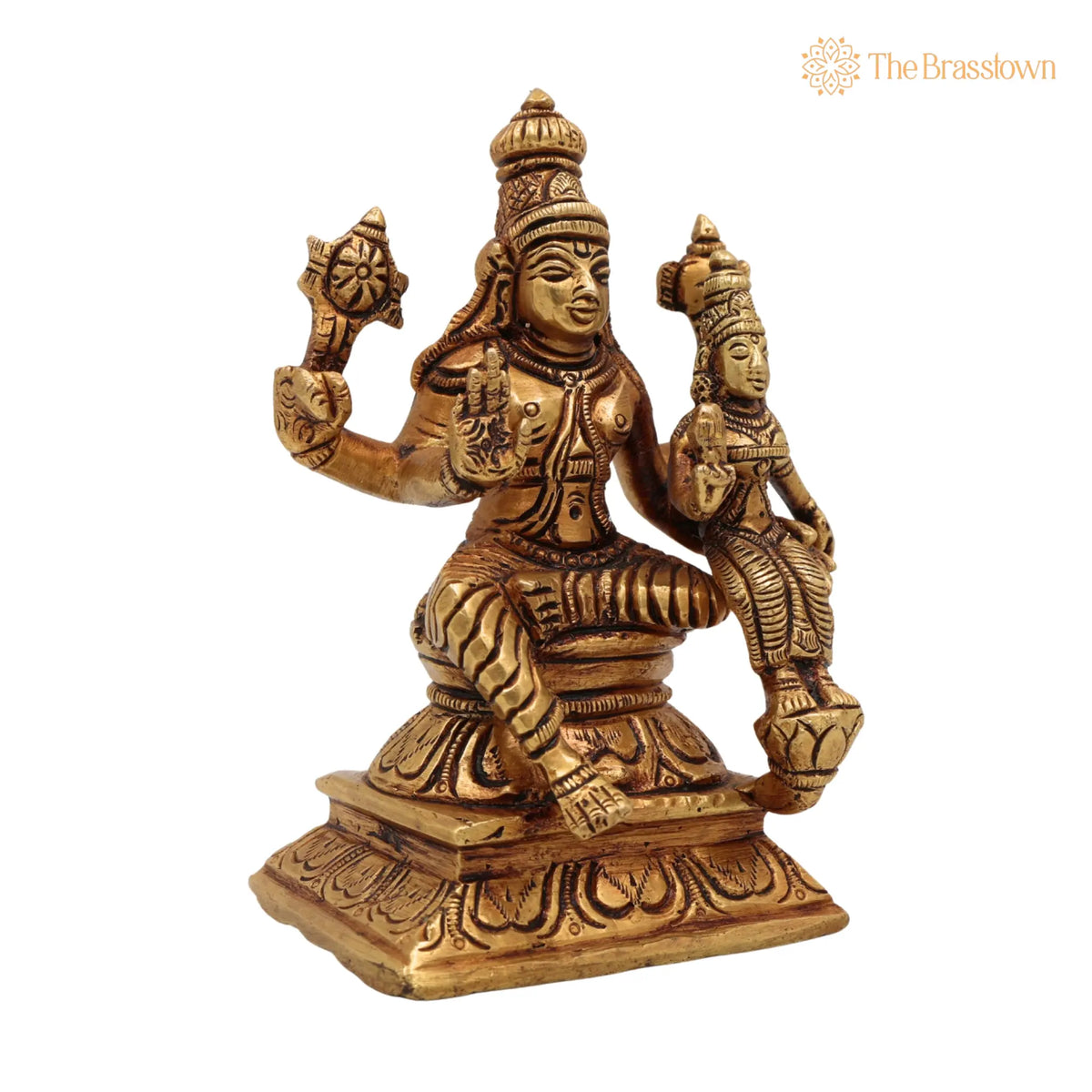Brass Vishnu Lakshmi Idol – Handcrafted Lakshmi Narayan Murti, Lakshmi Narayana Vigraha, Pital Lakshmi Narayan Statue for Pooja 5 Inch 2