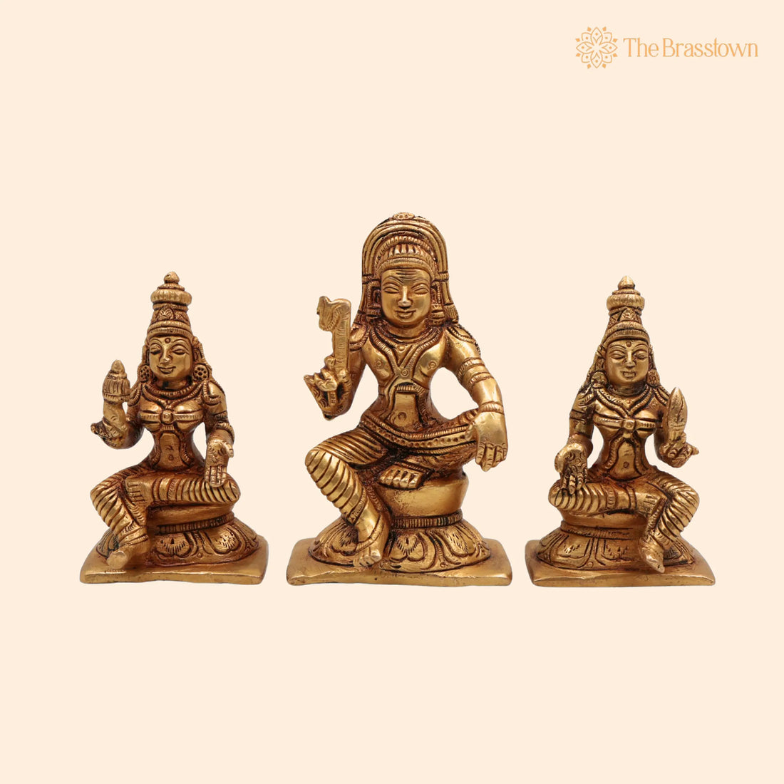 Brass Aiyanar with Poorna &amp; Pushkala Idol – Handcrafted Dharma Shasta Sastha Kuladeivam Gramadevata Kaaval Deivam Village Guardian God Statue 4 Inch 1