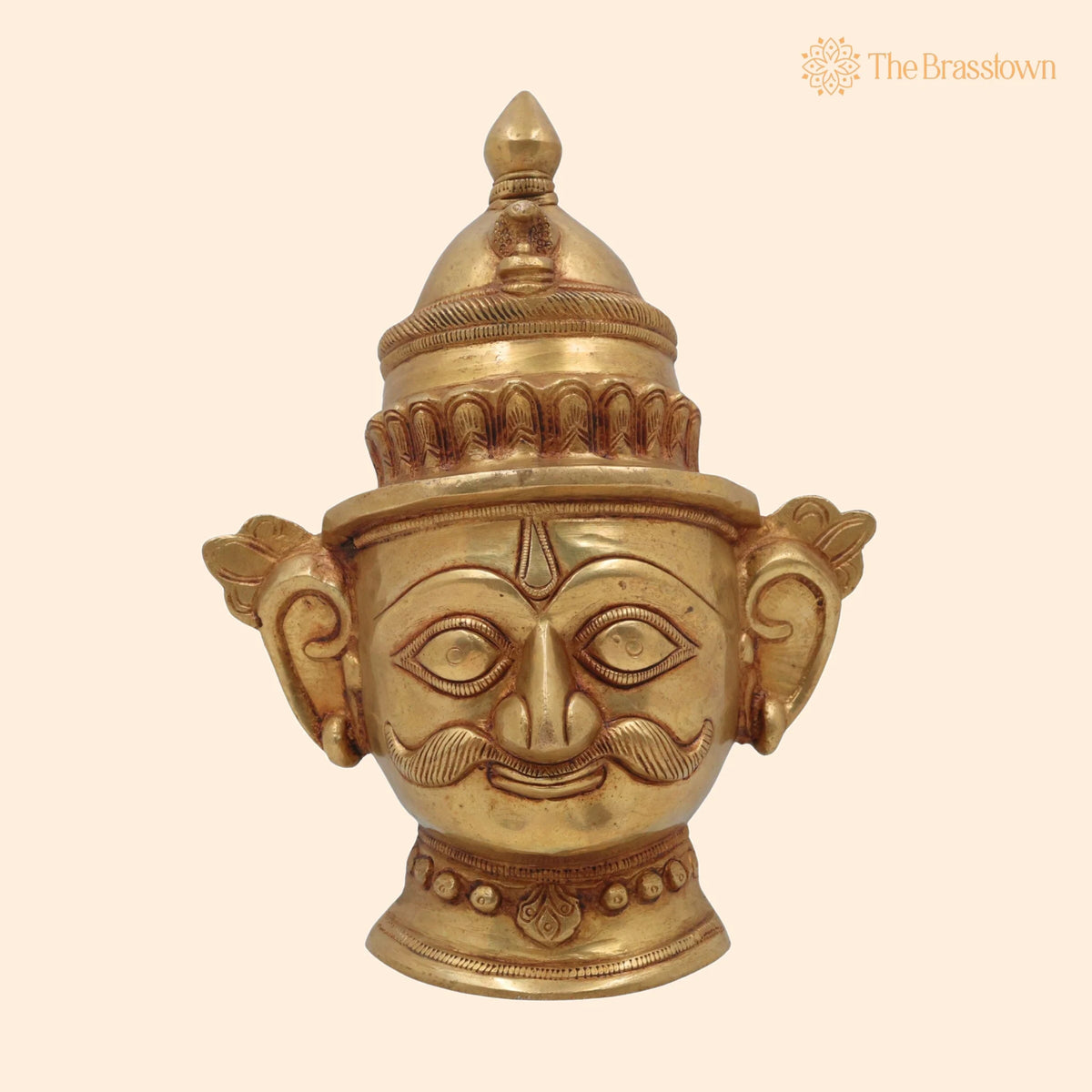 Brass Shiva Face Idol – Peetal Mahadev Mukha, Handcrafted Bholenath Head, Rudra Shankara Mask, Kailashnath Pital Statue 9 Inch 1
