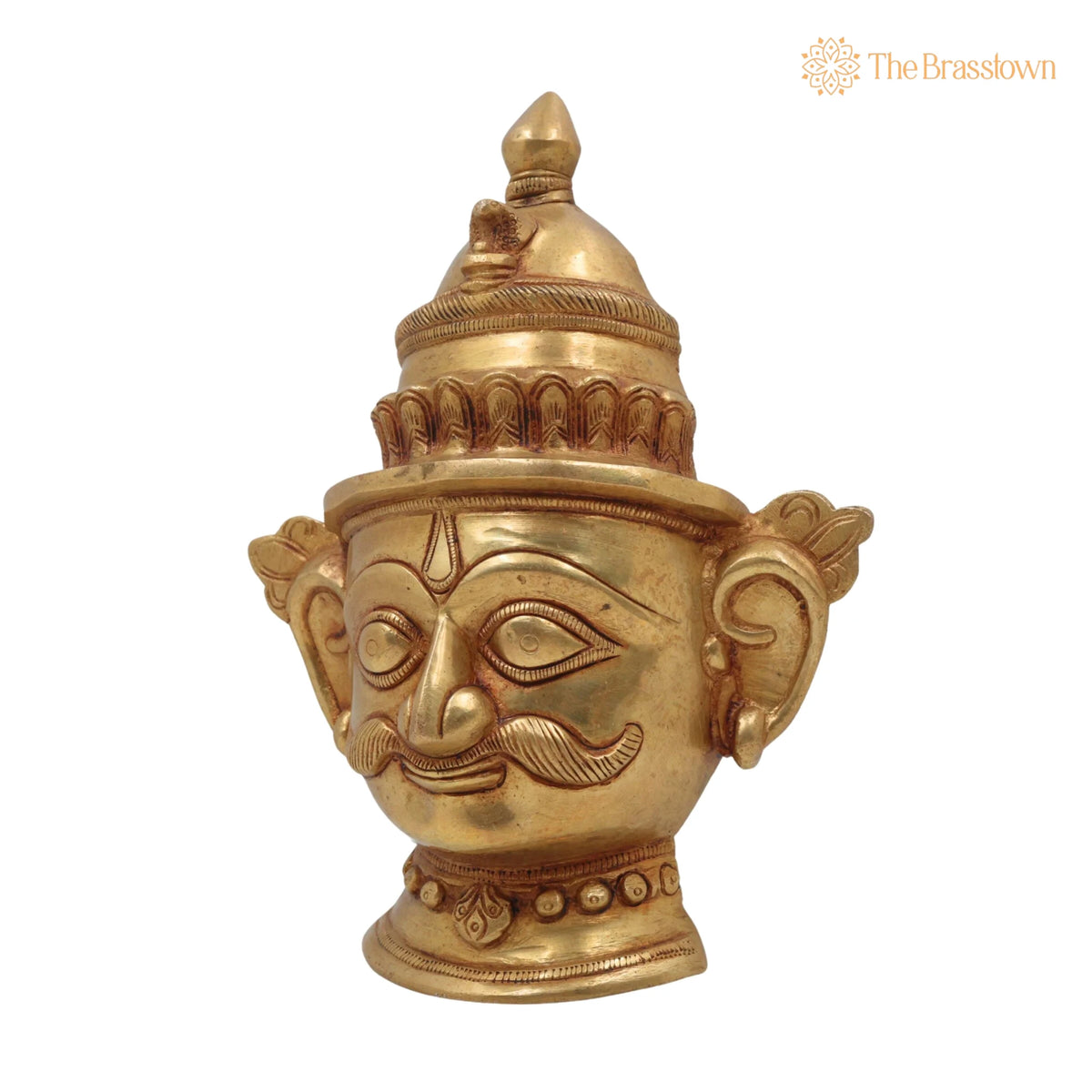 Brass Shiva Face Idol – Peetal Mahadev Mukha, Handcrafted Bholenath Head, Rudra Shankara Mask, Kailashnath Pital Statue 9 Inch 3