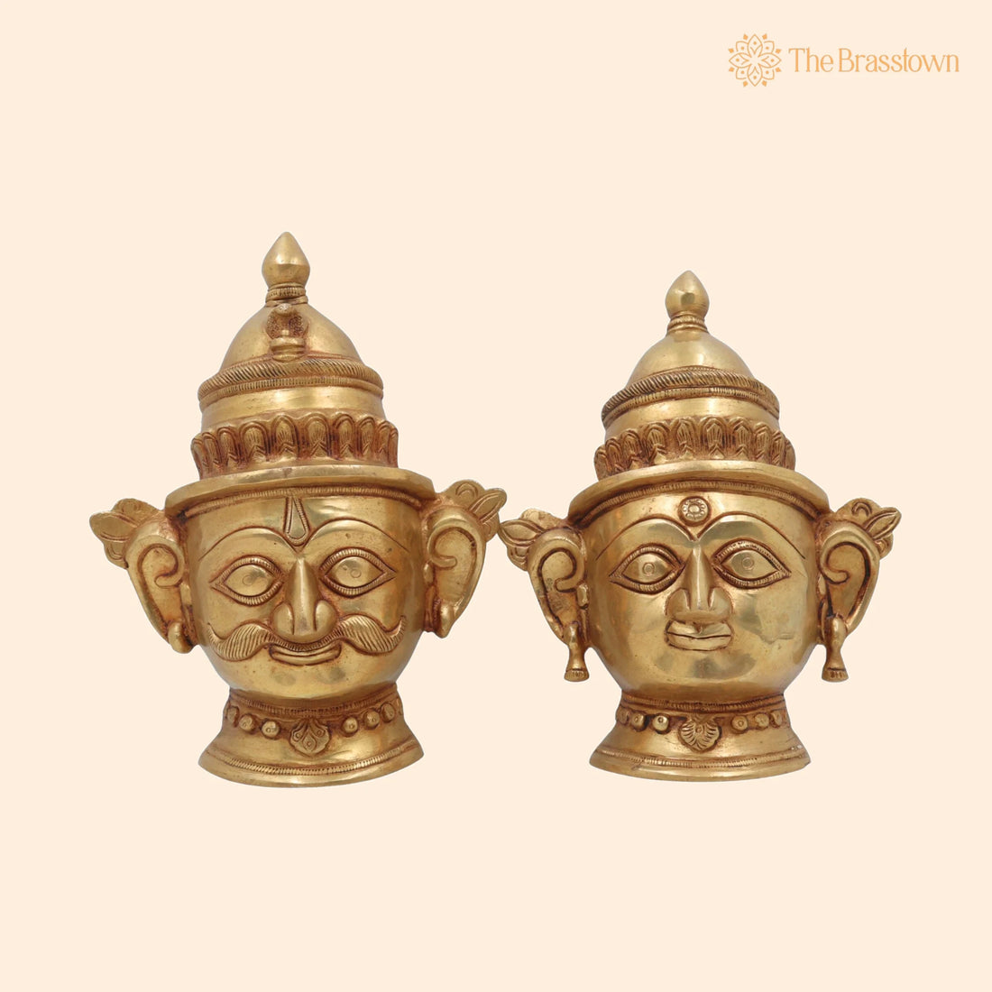 Brass Shiv Parvati Head Idol – Handcrafted Traditional Murti for Puja, Home Mandir &amp; Décor 9 Inch 1