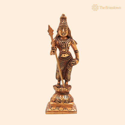 Premium Brass Lord Murugan Standing on Lotus Idol – Handcrafted Kartikeya, Skanda, Subramanya, Shanmukha for Puja, Home Mandir &amp; Décor 6 Inch 1