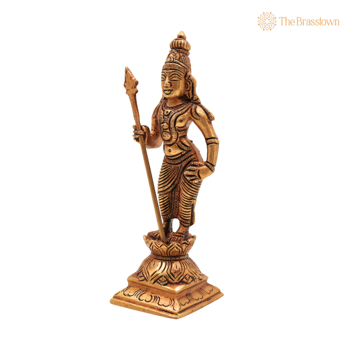Premium Brass Lord Murugan Standing on Lotus Idol – Handcrafted Kartikeya, Skanda, Subramanya, Shanmukha for Puja, Home Mandir &amp; Décor 6 Inch 3