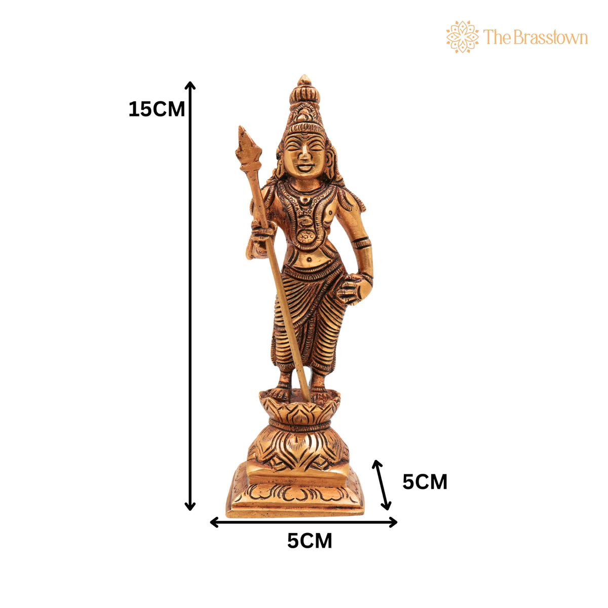 Premium Brass Lord Murugan Standing on Lotus Idol – Handcrafted Kartikeya, Skanda, Subramanya, Shanmukha for Puja, Home Mandir &amp; Décor 6 Inch 5