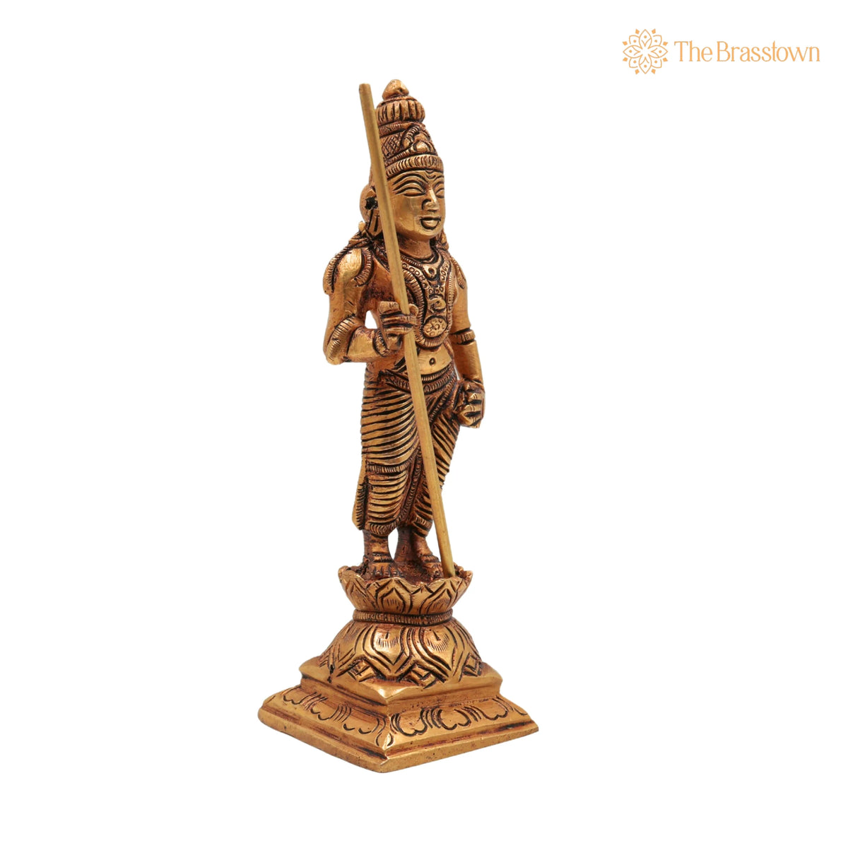 Brass Murugan Idol – Handcrafted Kartikeya Skanda Kumara Shanmukha Subrahmanya Murti, Vel Murugan Sculpture for Pooja, Home Décor &amp; Gifts 6 Inch 2