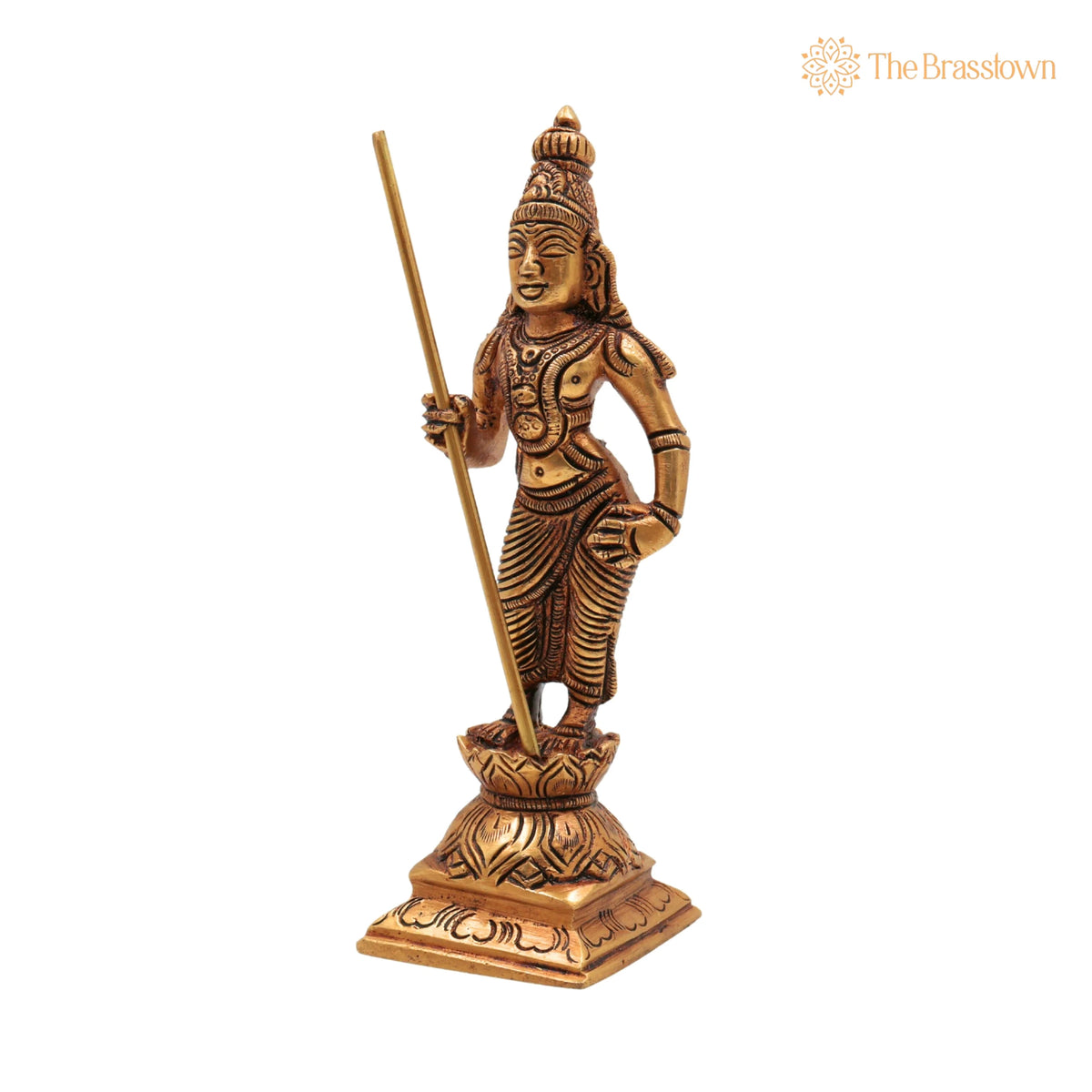 Brass Murugan Idol – Handcrafted Kartikeya Skanda Kumara Shanmukha Subrahmanya Murti, Vel Murugan Sculpture for Pooja, Home Décor &amp; Gifts 6 Inch 3