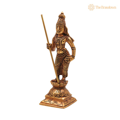 Brass Murugan Idol – Handcrafted Kartikeya Skanda Kumara Shanmukha Subrahmanya Murti, Vel Murugan Sculpture for Pooja, Home Décor &amp; Gifts 6 Inch 3