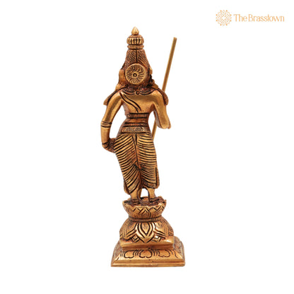 Brass Murugan Idol – Handcrafted Kartikeya Skanda Kumara Shanmukha Subrahmanya Murti, Vel Murugan Sculpture for Pooja, Home Décor &amp; Gifts 6 Inch 4