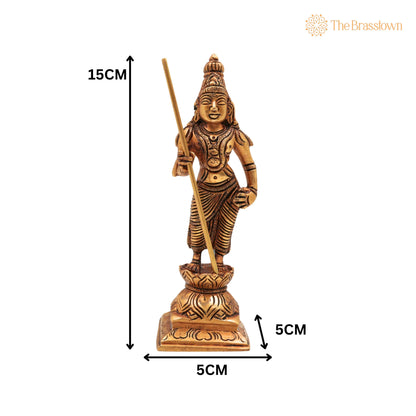 Brass Murugan Idol – Handcrafted Kartikeya Skanda Kumara Shanmukha Subrahmanya Murti, Vel Murugan Sculpture for Pooja, Home Décor &amp; Gifts 6 Inch 5