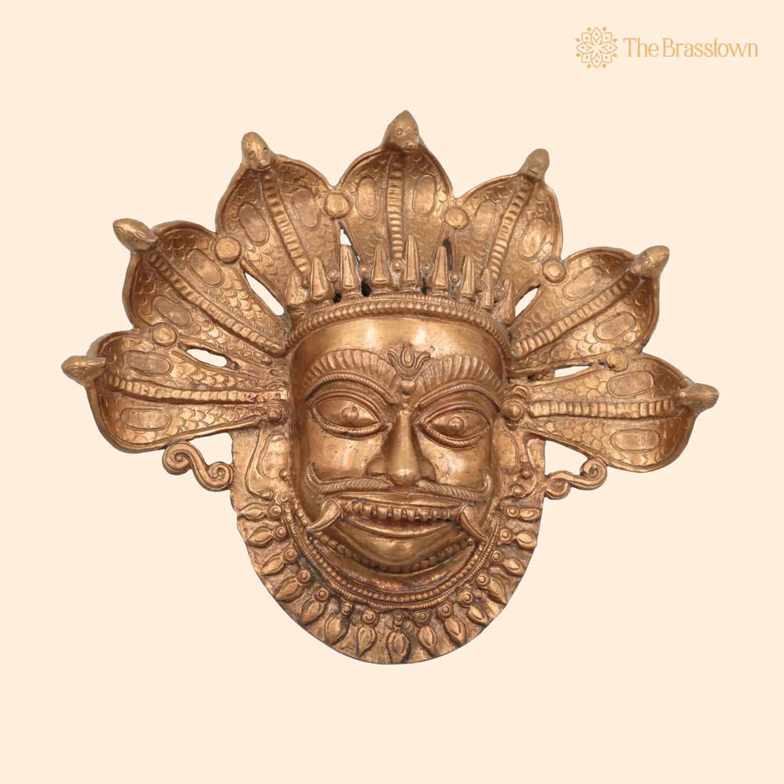 Handcrafted Panchaloha Kaal Bhairav face Idol – Bronze Kala Bhairava, Batuk, Kapala &amp; Ugra Bhairava Murti, South Indian Chola Art 9 Inch 1