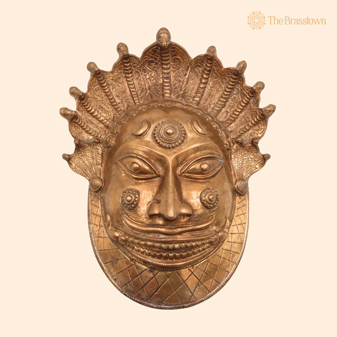 Handcrafted Bronze Bhairava face Idol – Kala Bhairava, Kapala Bhairava, Ugra Bhairava Panchaloha Sculpture for Home Temple &amp; Décor 8.5 Inch 1