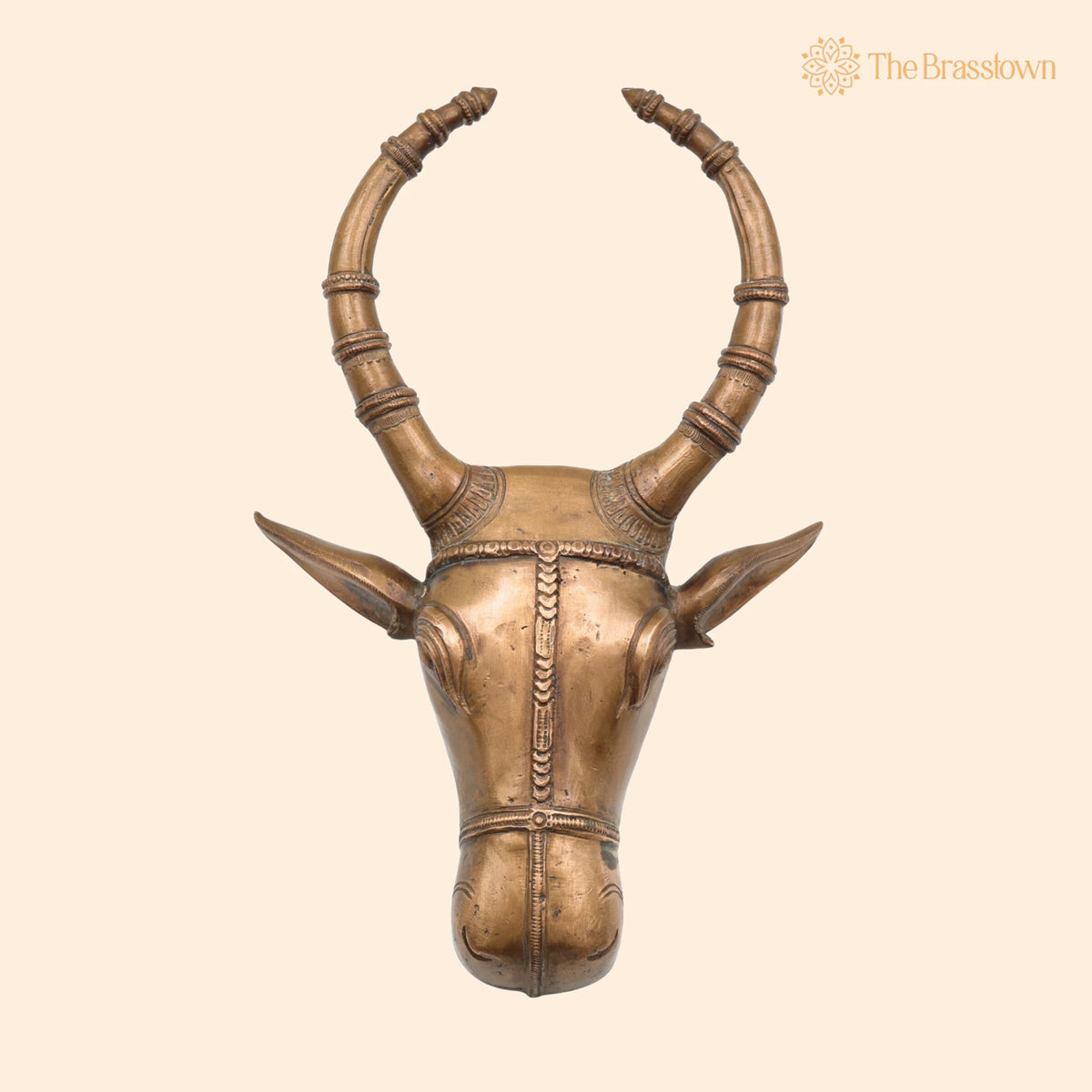 Handcrafted Bronze Nandi Idol – Panchaloha Nandhi Murti, Devotional Bull Head Sculpture for Pooja &amp; Temple Décor 10 Inch 1