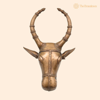 Handcrafted Bronze Nandi Idol – Panchaloha Nandhi Murti, Devotional Bull Head Sculpture for Pooja &amp; Temple Décor 10 Inch 1
