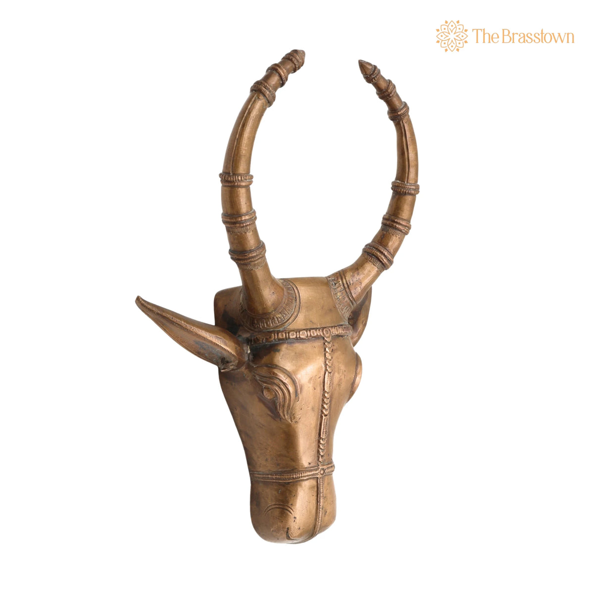 Handcrafted Bronze Nandi Idol – Panchaloha Nandhi Murti, Devotional Bull Head Sculpture for Pooja &amp; Temple Décor 10 Inch 2