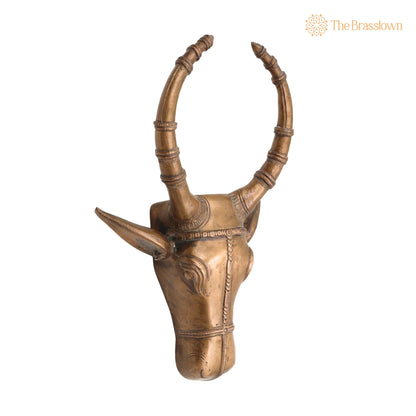 Handcrafted Bronze Nandi Idol – Panchaloha Nandhi Murti, Devotional Bull Head Sculpture for Pooja &amp; Temple Décor 10 Inch 2