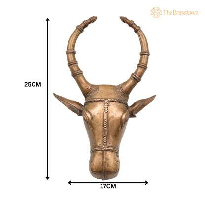 Handcrafted Bronze Nandi Idol – Panchaloha Nandhi Murti, Devotional Bull Head Sculpture for Pooja &amp; Temple Décor 10 Inch 5